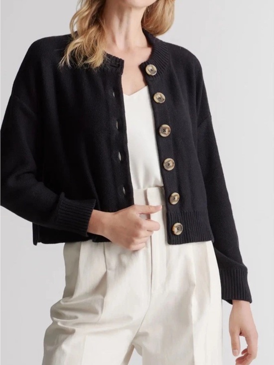Quince Sweaters - QUINCE 100% Organic Cotton Cropped Cardigan Black Size XL Extra Large